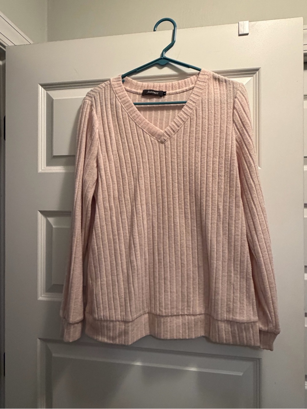 Soft Ribbed V-Neck Sweater in Light Pink by J.Jill